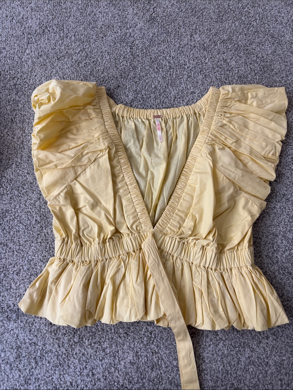Yellow bring the bubble Ruffle V‑Neck Women’s Top